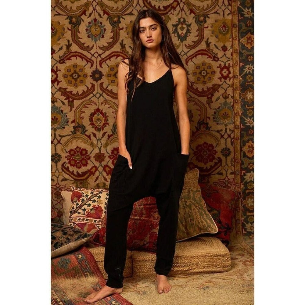 Hot for Harem Drop Crotch Jumpsuit in Black - Picture 2 of 3